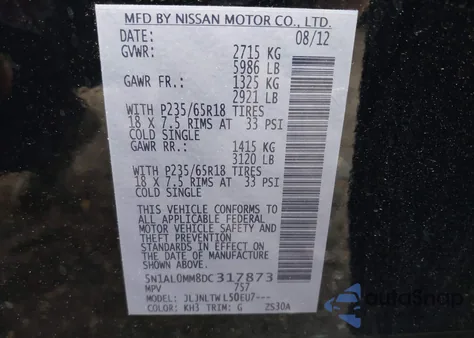 2013 Infiniti Jx35 z USA, uszkodzony, nr VIN 5N1AL0MM8DC317873